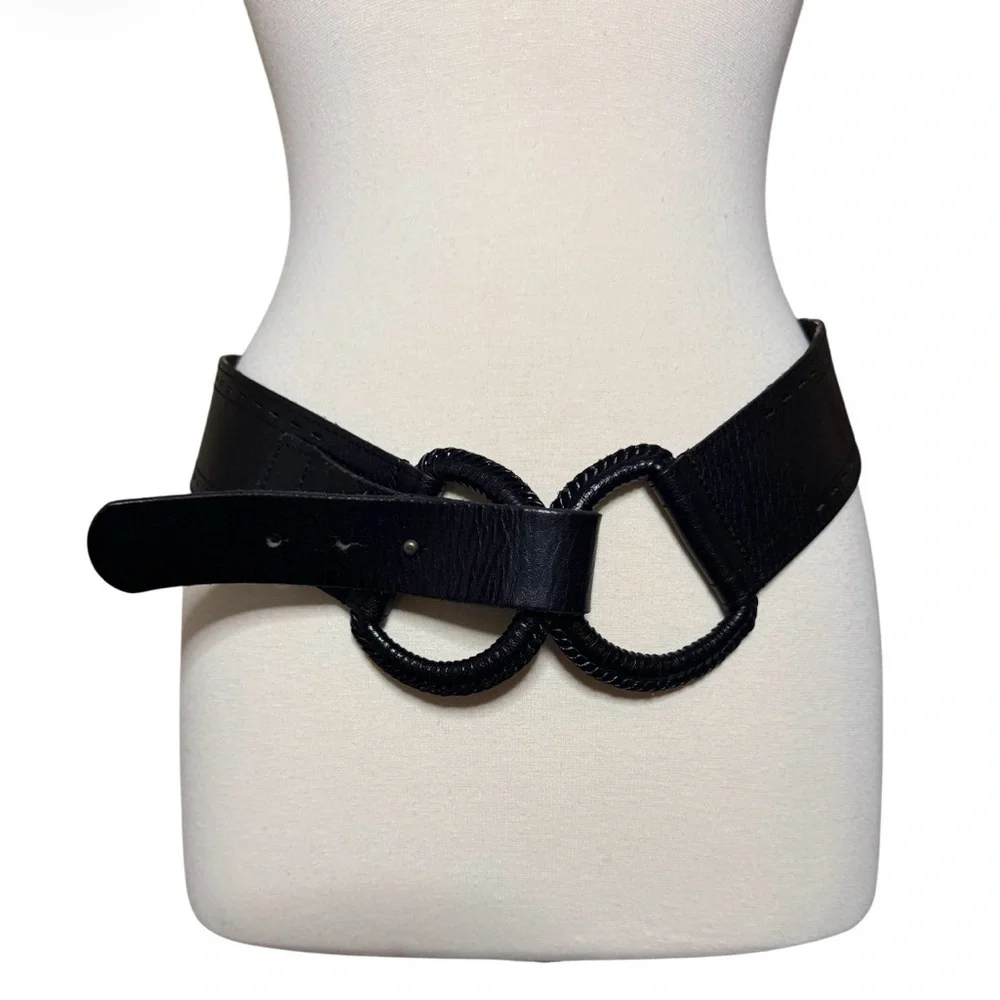 Linea Pelle Black Waist Belt with Interlocking Loop Detail